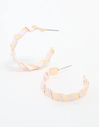 Gold Pink Paper Ridge Hoop Earrings