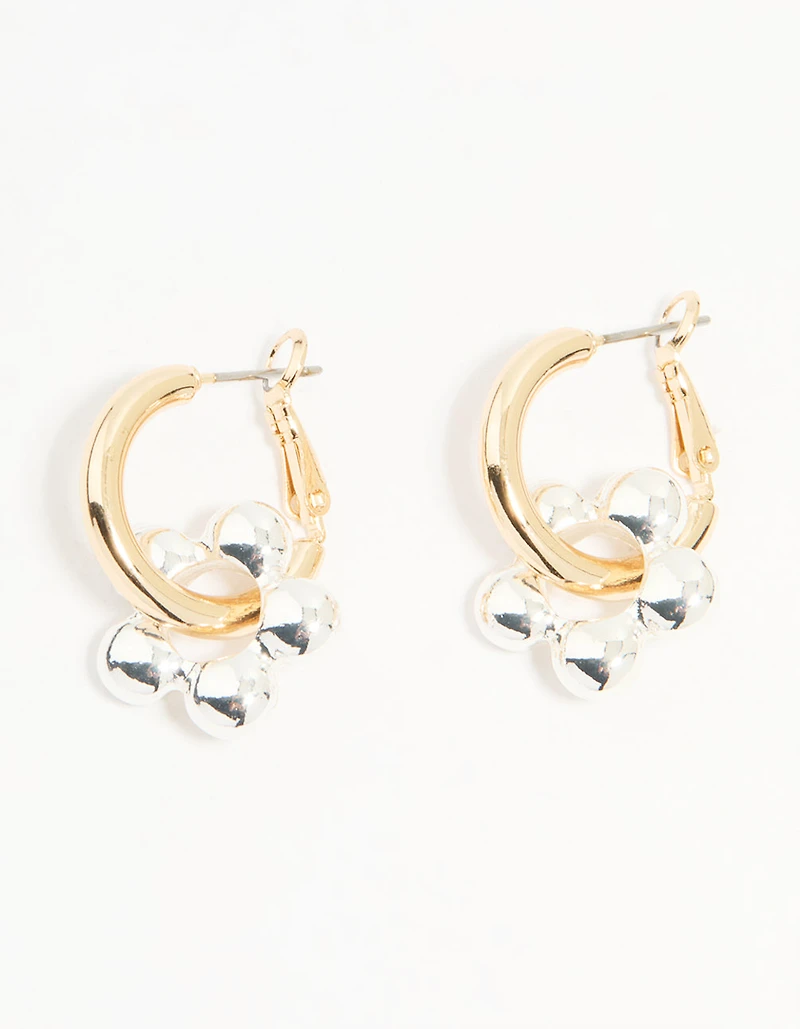 Mixed Metal Flower Rondell Hoop Earrings