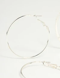 Silver Textured & Plain Hoop Earrings 2-Pack