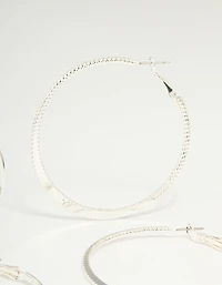 Silver Textured & Plain Hoop Earrings 2-Pack