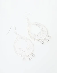 Silver Diamante Filigree Oval Drop Earrings