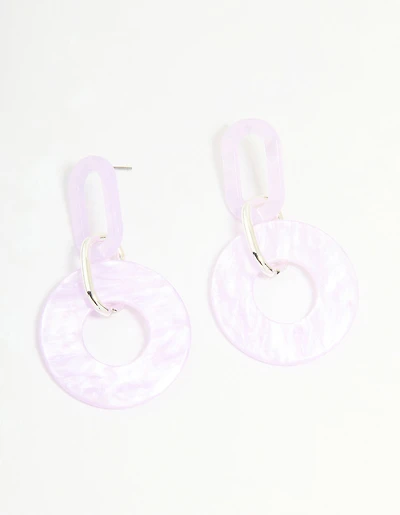 Silver Pink Acrylic Circle Link Drop Earrings