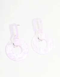 Silver Pink Acrylic Circle Link Drop Earrings