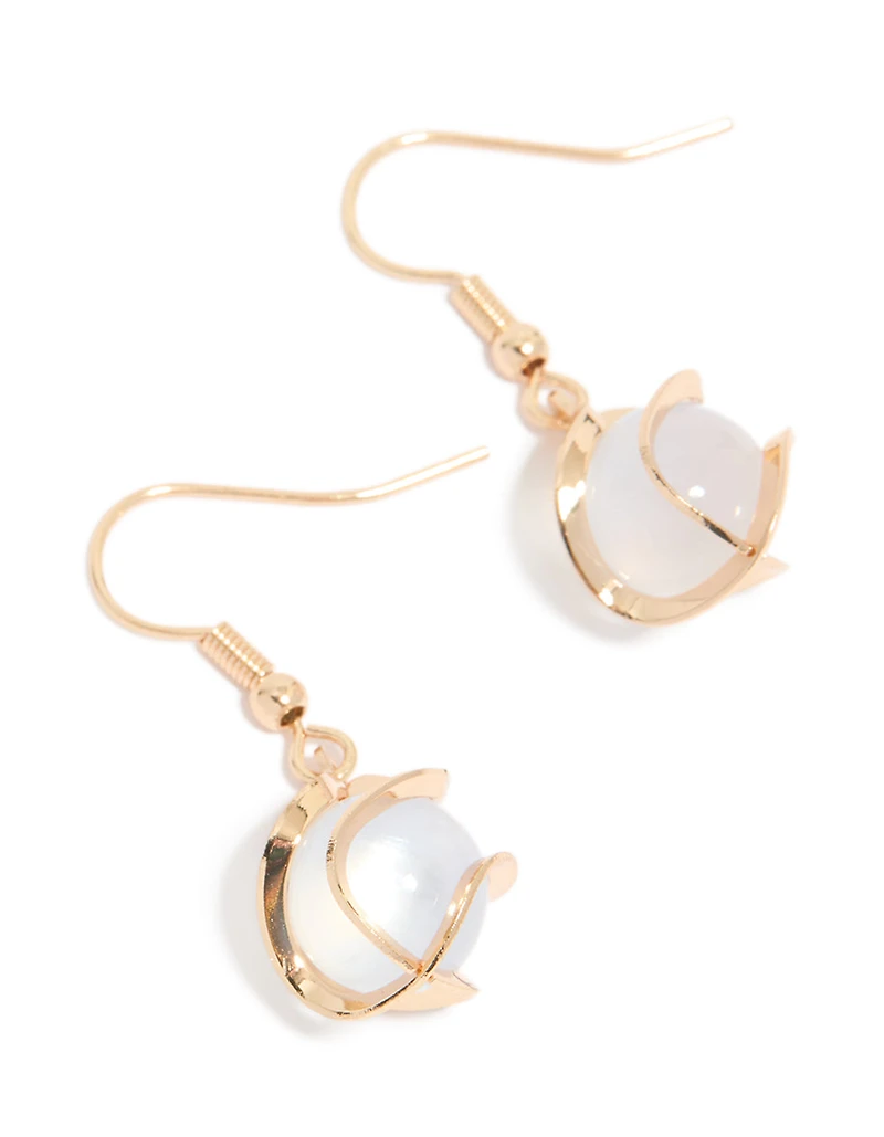 Gold Wire Wrapped Blue Beaded Drop Earrings