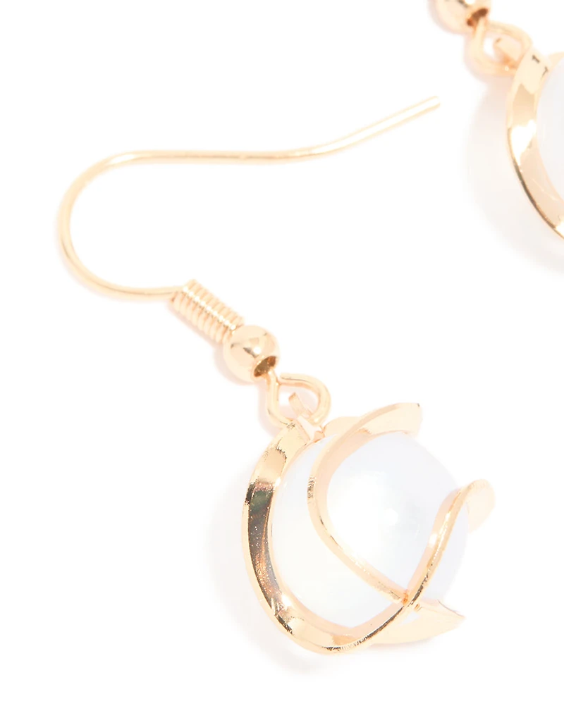 Gold Wire Wrapped Blue Beaded Drop Earrings