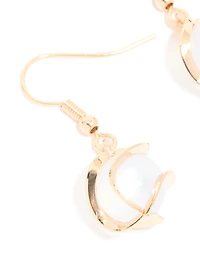 Gold Wire Wrapped Blue Beaded Drop Earrings