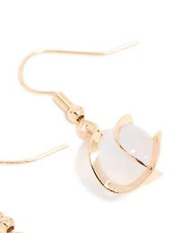 Gold Wire Wrapped Blue Beaded Drop Earrings