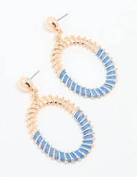Gold BlueTextured Oval Drop Earrings