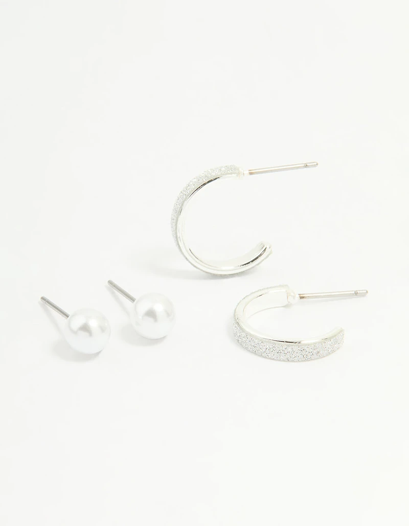 Silver Glitter Paper & Pearl Stud Earrings 2-Pack