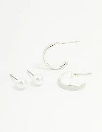 Silver Glitter Paper & Pearl Stud Earrings 2-Pack
