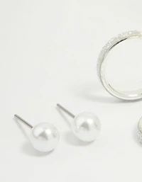 Silver Glitter Paper & Pearl Stud Earrings 2-Pack