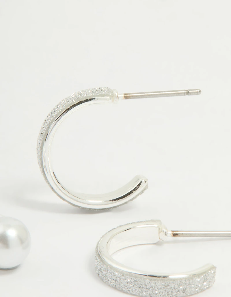 Silver Glitter Paper & Pearl Stud Earrings 2-Pack