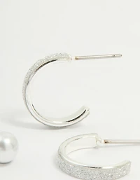 Silver Glitter Paper & Pearl Stud Earrings 2-Pack