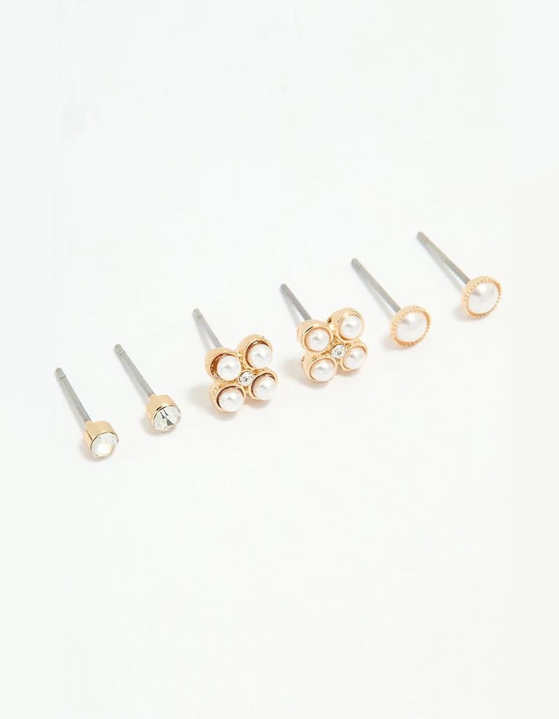 Silver Diamante & Pearl Stud Earrings 3-Pack