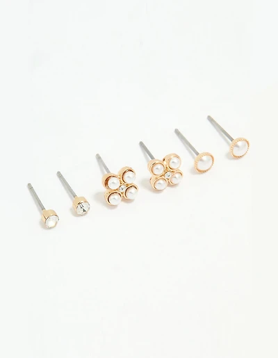 Silver Diamante & Pearl Stud Earrings 3-Pack