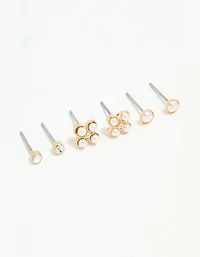 Silver Diamante & Pearl Stud Earrings 3-Pack