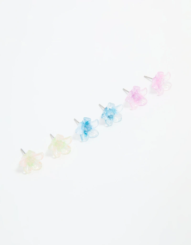 Multicoloured Acrylic Flower Stud Earrings 3-Pack