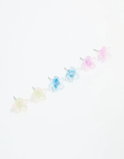 Multicoloured Acrylic Flower Stud Earrings 3-Pack
