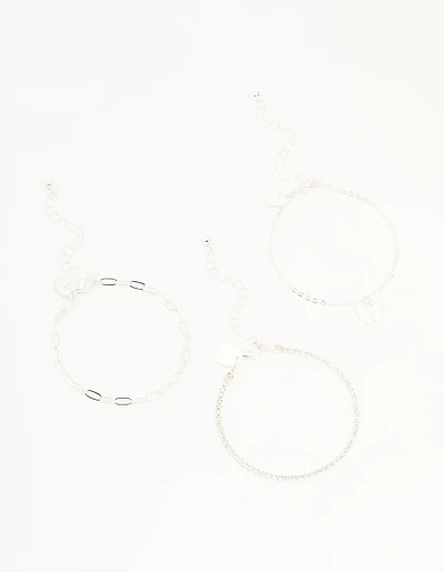 Silver Diamante Chain & Butterfly Bracelets 3-Pack