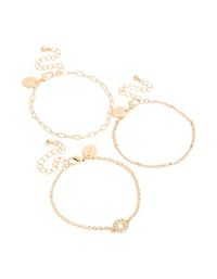 Gold Diamante Circle & Chain Bracelets 3-Pack
