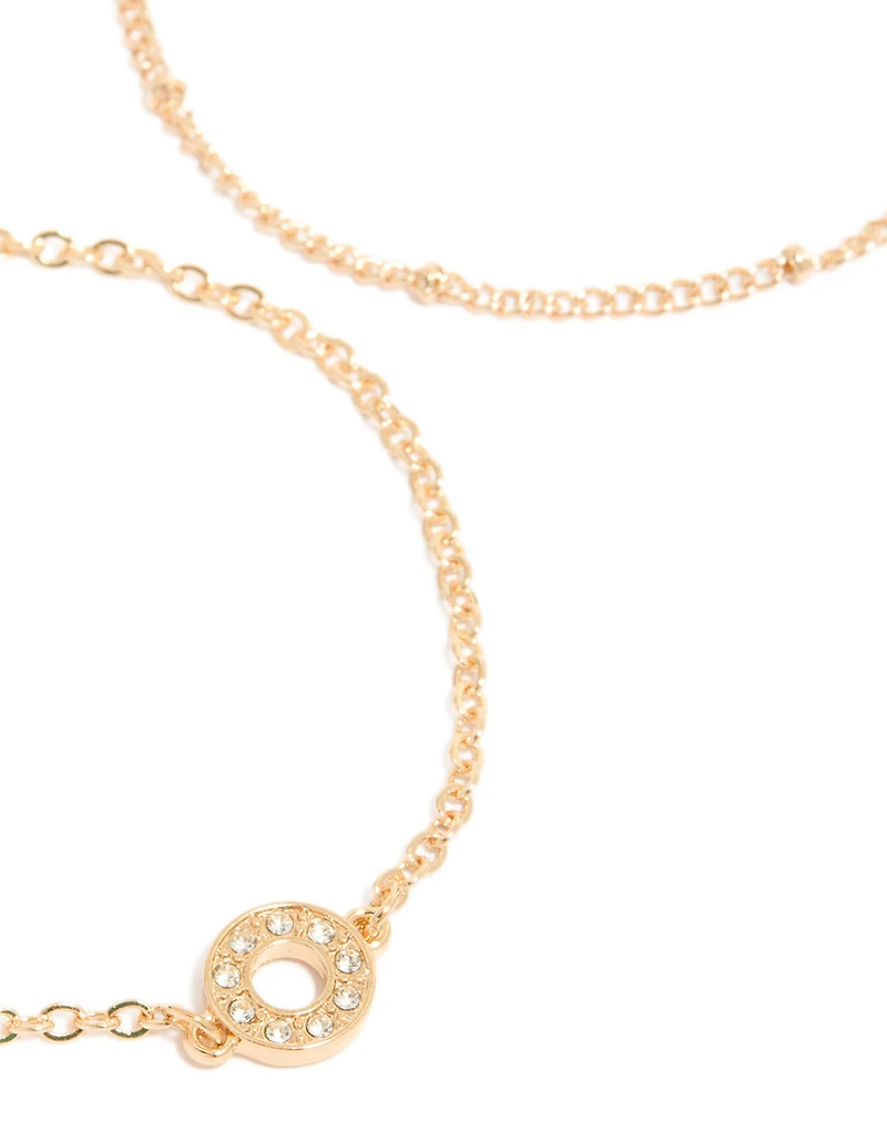 Gold Diamante Circle & Chain Bracelets 3-Pack