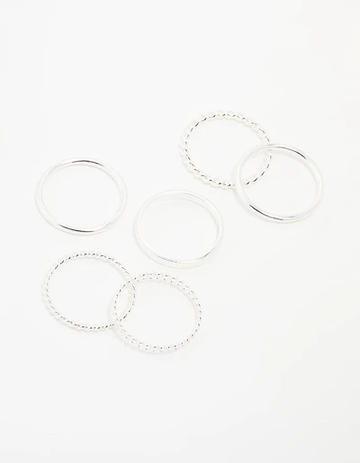 Silver Thin Twisted Stacking Rings 6-Pack