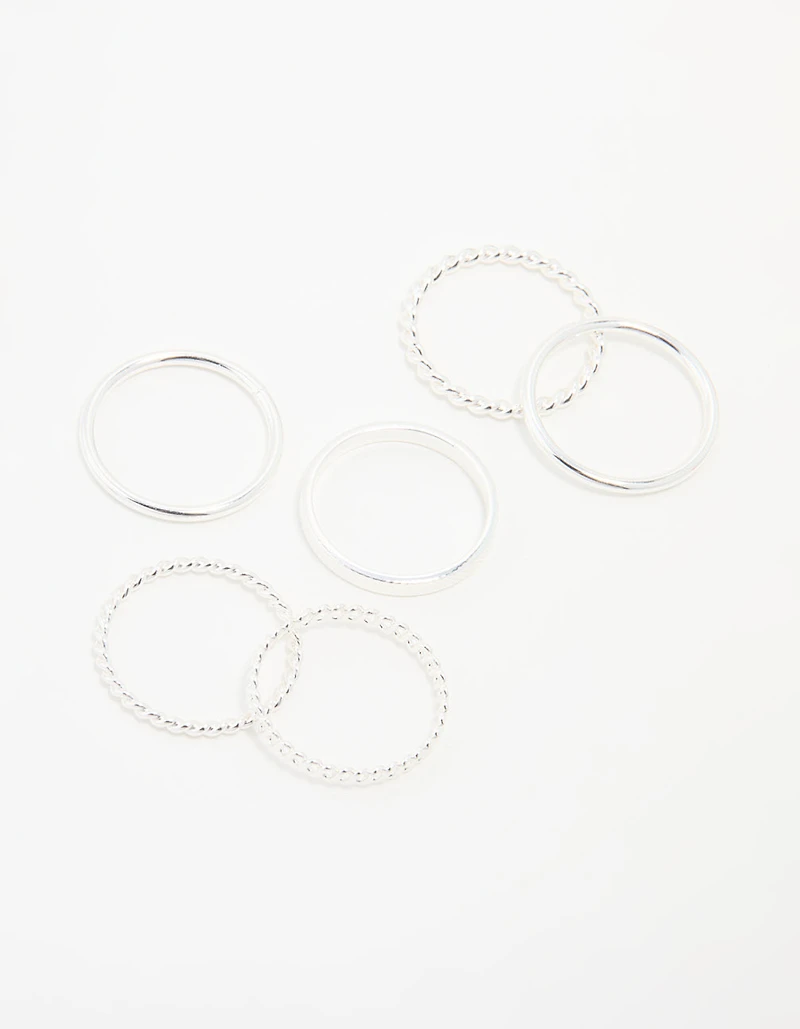Silver Thin Twisted Stacking Rings 6-Pack