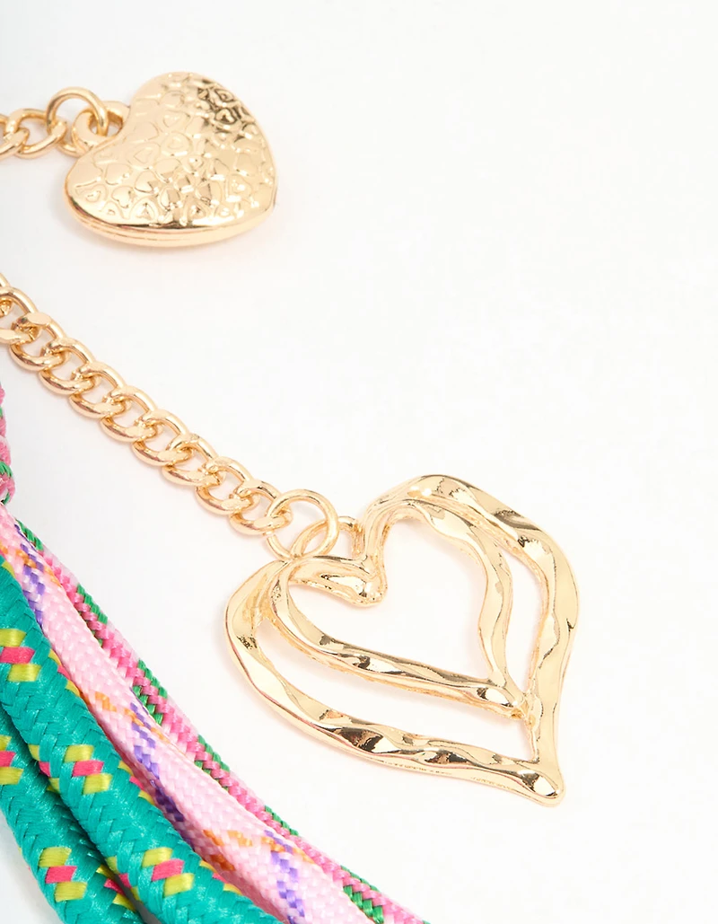 Green & Pink Rope Heart Charm Key Chain