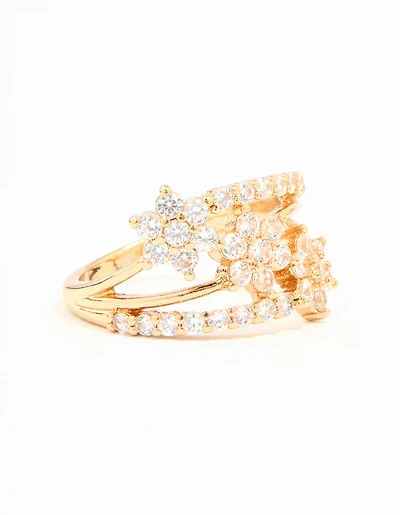 Gold Plated Cubic Zirconia Flower Stacked Ring