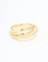 Gold Plated Cubic Zirconia Triple Layer Ring
