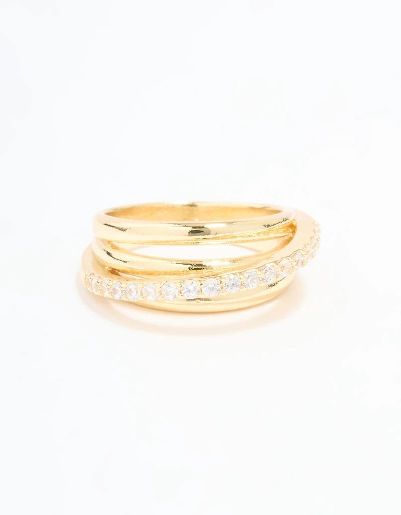 Gold Plated Cubic Zirconia Triple Layer Ring