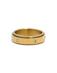 Waterproof Gold Plated Stainless Steel Cubic Zirconia Spinner Ring