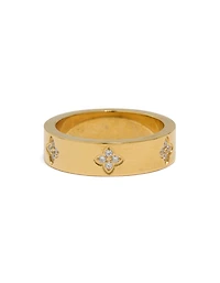 Waterproof Gold Plated Stainless Steel Cubic Zirconia Flower Band Ring