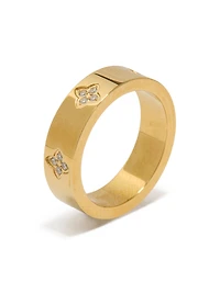 Waterproof Gold Plated Stainless Steel Cubic Zirconia Flower Band Ring