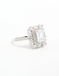 Silver Cubic Zirconia Square Ring
