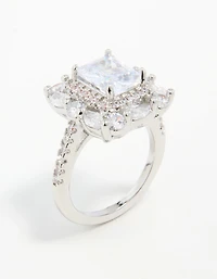 Silver Cubic Zirconia Square Ring