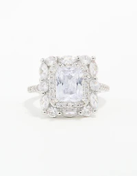 Silver Cubic Zirconia Square Ring
