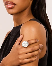 Silver Plated Textured Circle Ring