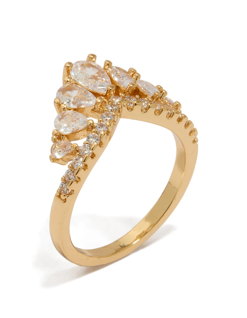 Gold Plated Cubic Zirconia Princess Crown Ring