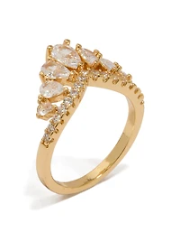 Gold Plated Cubic Zirconia Princess Crown Ring