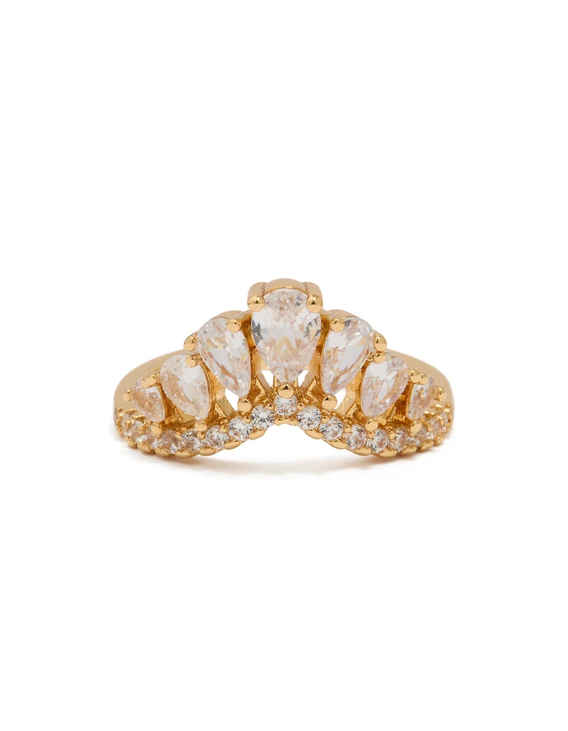 Bague poire cubique en zircone plaquée or coupe princesse