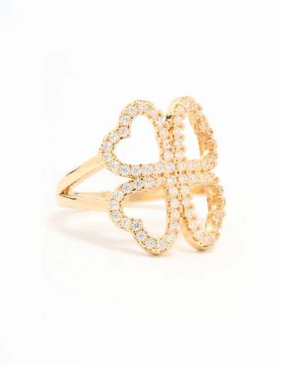 Gold Plated Cubic Zirconia Shamrock Statement Ring