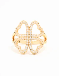 Gold Plated Cubic Zirconia Shamrock Statement Ring