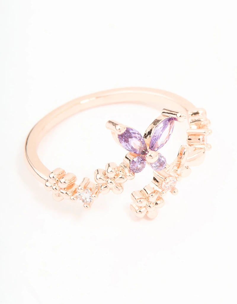 Rose Gold Cubic Zirconia Dainty Butterfly Rings 2-Pack