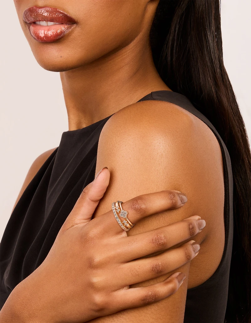 Rose Gold Cubic Zirconia Petal Rings 3-Pack