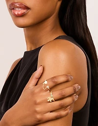 Gold Plated Cubic Zirconia Heart Chain Ring
