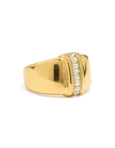 Waterproof Gold Plated Stainless Steel Cubic Zirconia Statement Ring