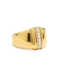 Waterproof Gold Plated Stainless Steel Cubic Zirconia Statement Ring