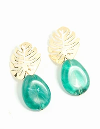 Boucles d’oreilles en feuille de pierre dorée bleue