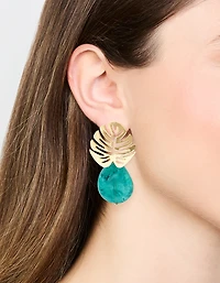 Boucles d’oreilles en feuille de pierre dorée bleue